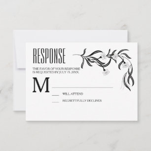 Boho Art Deco Black and White Floral Response Card RSVP Karte