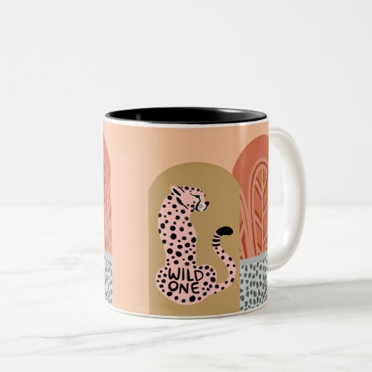Boho Art Deco Moderner Chic Leopard Zweifarbige Tasse (VorderseiteRechts)