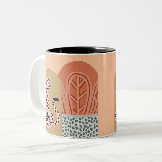 Boho Art Deco Moderner Chic Leopard Zweifarbige Tasse (Vorderseite Links)