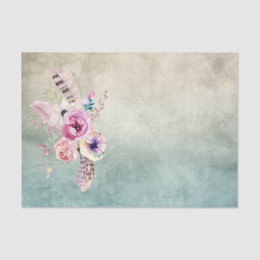 Boho Art Feathers and Blume - Decoupage Seidenpapier (Vorderseite)