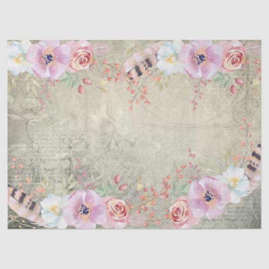 Boho Art Feathers and Blume - Decoupage Seidenpapier (Vorderseite)