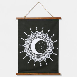 Boho Art Sun & Moon Mandala Art Wandteppich Mit Holzrahmen