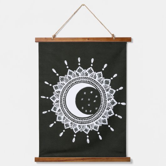 Boho Art Sun & Moon Mandala Art Wandteppich Mit Holzrahmen (Vorderseite)