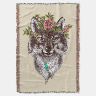Boho Art-Wolf-Halo-Porträt Decke