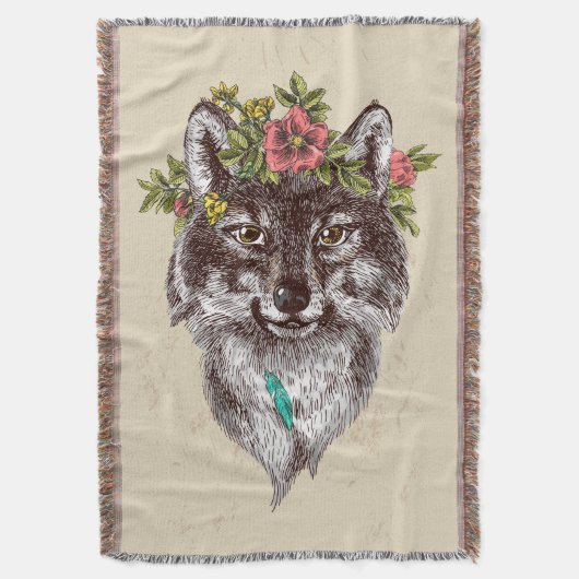 Boho Art-Wolf-Halo-Porträt Decke (Vorderseite Vertikal)