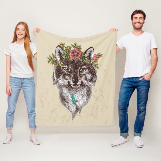 Boho Art-Wolf-Halo-Porträt Fleecedecke (Beispiel)