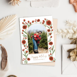 Boho Arted Foto Holiday Card in White Red Blume Feiertagskarte