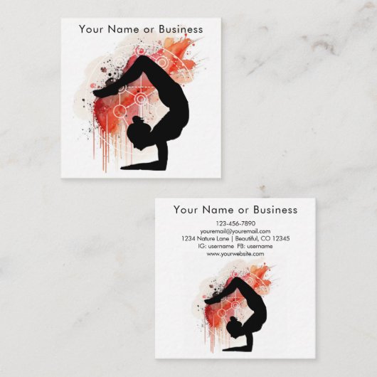 Boho Artful Yoga Tree of Life Sacred Geometry Quadratische Visitenkarte (Vorne/Hinten)