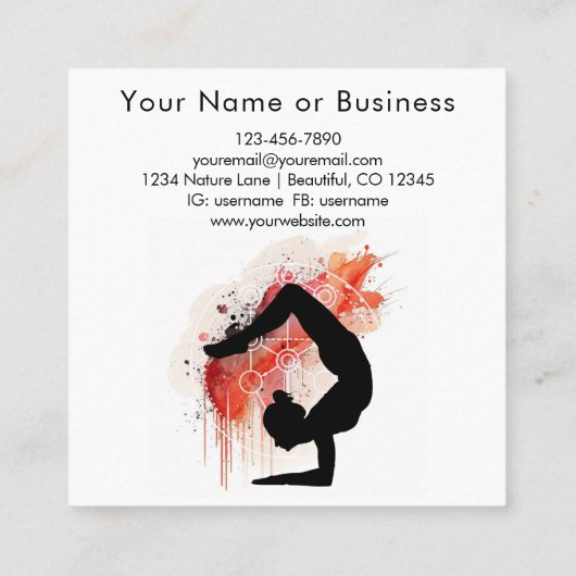 Boho Artful Yoga Tree of Life Sacred Geometry Quadratische Visitenkarte (Rückseite)