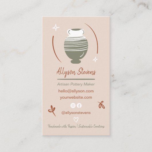 Boho Artisan Pottery Maker Crafts Foto qr Visitenkarte (Vorderseite)