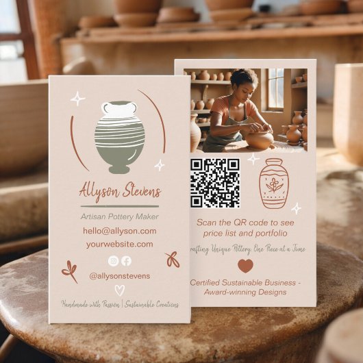 Boho Artisan Pottery Maker Crafts Foto qr Visitenkarte