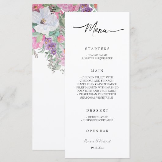 Boho Artistic Fairy Blumengarten Menükarte (Vorne/Hinten)