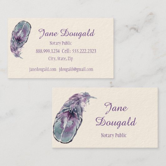 Boho Artistic Feather Pen Black Classic Notary Visitenkarte (Vorne/Hinten)