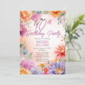Boho Aster Blumen Floral 40. Geburtstagsfeier Einladung (Stehend Vorderseite)