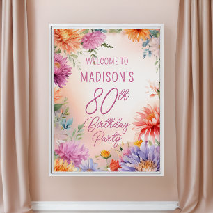Boho Aster Blumen Floral 80. Geburtstagsfeier Poster