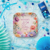 Boho Aster Flowers Floral 80th Birthday Party Pappteller (Party)
