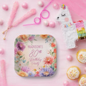 Boho Aster Flowers Floral 80th Birthday Party Pappteller (Party)