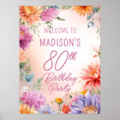Boho Aster Flowers Floral 80th Birthday Party Poster (Vorne)