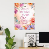 Boho Aster Flowers Floral 80th Birthday Party Poster (Heimbüro)