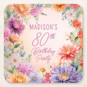 Boho Aster Flowers Floral 80th Birthday Party Rechteckiger Pappuntersetzer (Vorderseite)