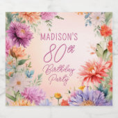 Boho Aster Flowers Floral 80th Birthday Party Schaumweinetikett (Einzelnes Label)