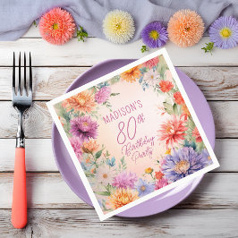 Boho Aster Flowers Floral 80th Birthday Party Serviette
