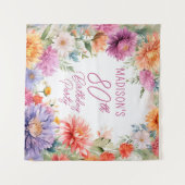 Boho Aster Flowers Floral 80th Birthday Party Wandteppich (Vorderseite (Horizontal))