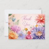 Boho Aster Flowers Floral Birthday Party Dankeskarte (Vorderseite)