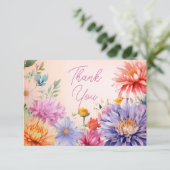 Boho Aster Flowers Floral Birthday Party Dankeskarte (Stehend Vorderseite)