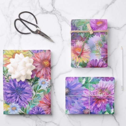 Boho Aster Flowers Floral Geschenkpapier Set (Vorderseite)