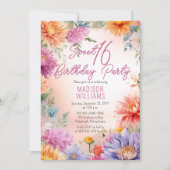 Boho Aster Flowers Floral Sweet 16 Birthday Party Einladung (Vorderseite)