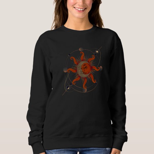 Boho-Ästhetik Boho Sonne Mondsichel Universum Sweatshirt (Vorderseite)