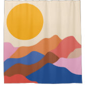 Boho Ästhetische Abstrakte Landschaftsgebirge Blau Duschvorhang (Vorderseite)