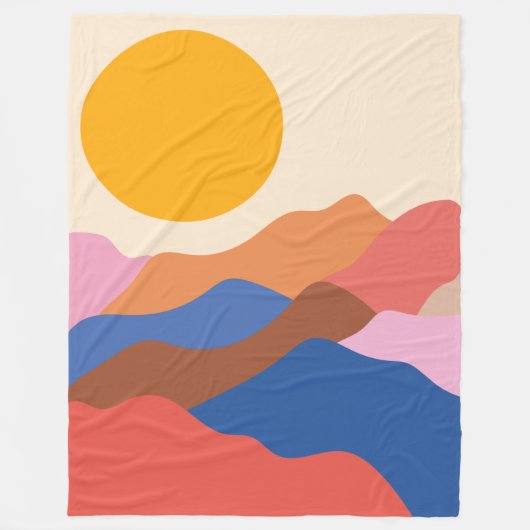Boho Ästhetische Abstrakte Landschaftsgebirge Blau Fleecedecke (Vorderseite)