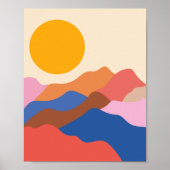 Boho Ästhetische Abstrakte Landschaftsgebirge Blau Poster (Vorne)