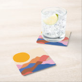 Boho Ästhetische Abstrakte Landschaftsgebirge Blau Rechteckiger Pappuntersetzer (Vor Ort)