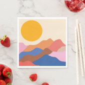 Boho Ästhetische Abstrakte Landschaftsgebirge Blau Serviette (Beispiel)