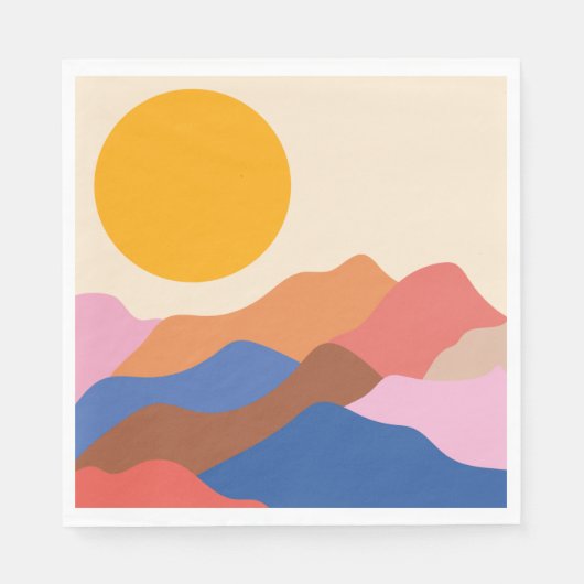 Boho Ästhetische Abstrakte Landschaftsgebirge Blau Serviette (Vorderseite)