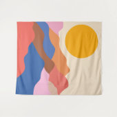 Boho Ästhetische Abstrakte Landschaftsgebirge Blau Wandteppich (Vorderseite (Horizontal))