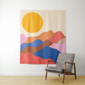 Boho Ästhetische Abstrakte Landschaftsgebirge Blau Wandteppich (Beispiel)