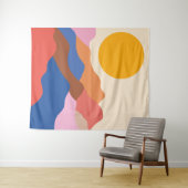 Boho Ästhetische Abstrakte Landschaftsgebirge Blau Wandteppich (Beispiel (Horizontal))