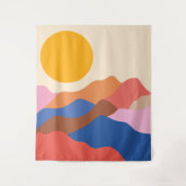 Boho Ästhetische Abstrakte Landschaftsgebirge Blau Wandteppich (Vorderseite)