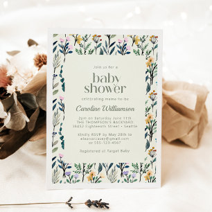 Boho Ästhetische Aquarell Wildblume Babydusche Einladung