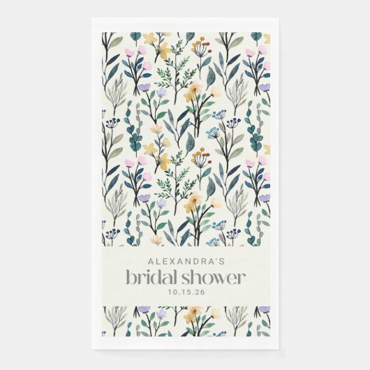 Boho Ästhetische Aquarelldusche Wildblume Serviette (Vorderseite)