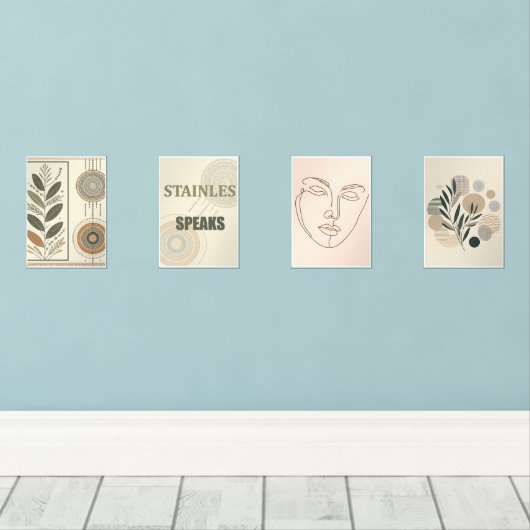 Boho ästhetische Wandrahmen Set - Minimales Print- (Holzboden)