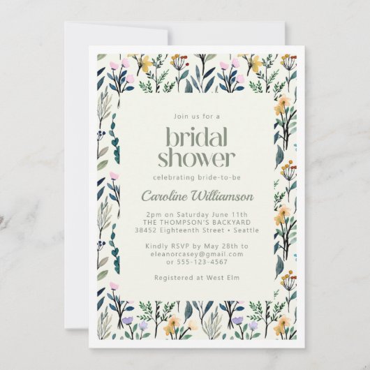 Boho Ästhetische Wildblume Brautparty Einladung (Vorderseite)