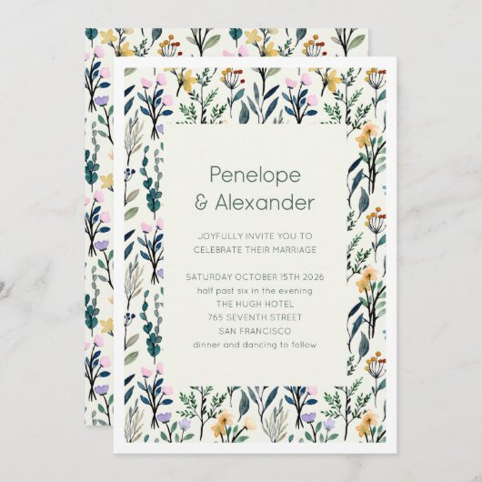 Boho Ästhetische Wildblume Einladung (Vorne/Hinten)