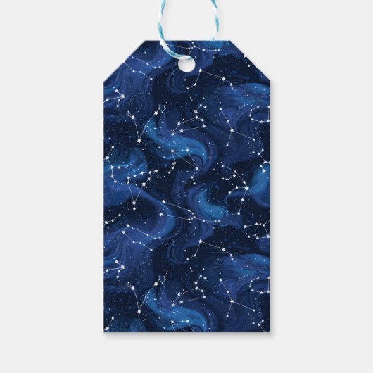 Boho-Astrologie-Sternzeichen-Muster auf Blau Geschenkanhänger (Vorderseite)