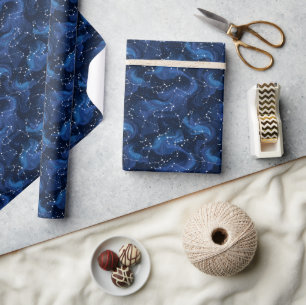 Boho-Astrologie-Sternzeichen-Muster auf Blau Geschenkpapier