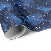 Boho-Astrologie-Sternzeichen-Muster auf Blau Geschenkpapier (Rolleneckpunkt)